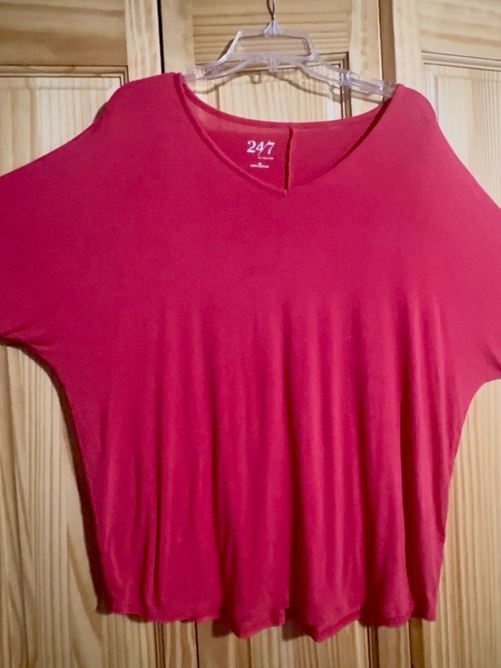 247 Essentials V-Neck Dolman Tee in Deep Pink